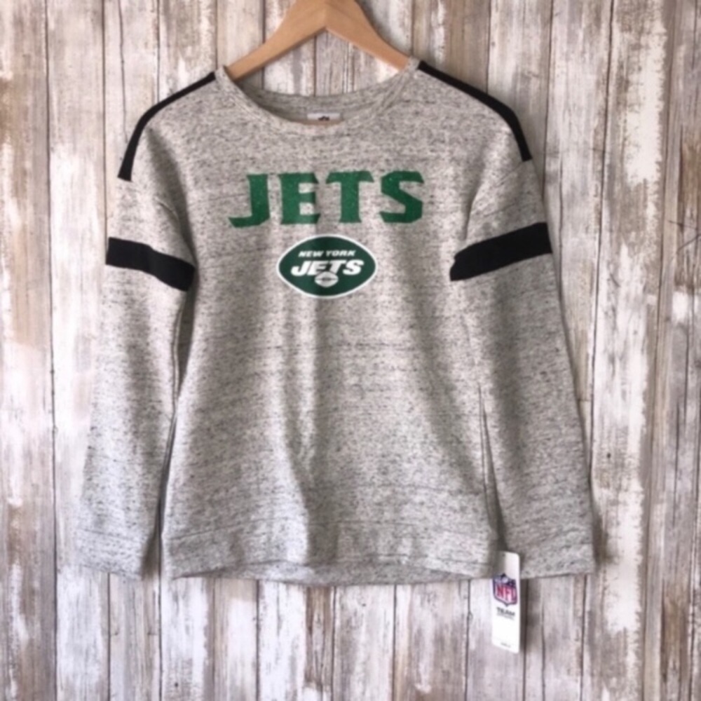 NWT NFL New York Jets Girls XL Glitter Sweatshirt Youth Pullover Green Gray